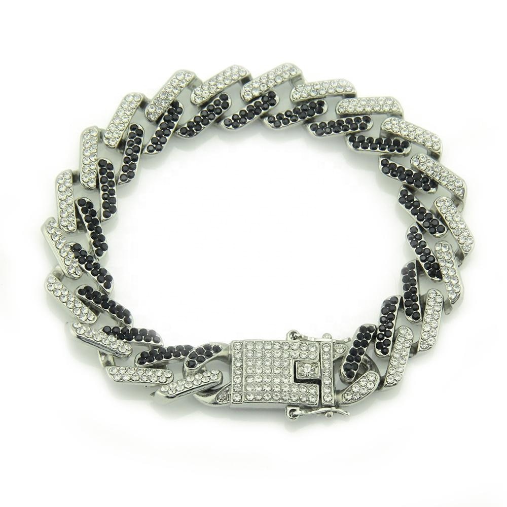 Bratara Cuban Chain culoare dubla, placat cu aur 18K, pietre zirconiu. negru