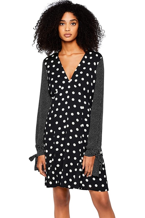 Дамска къса рокля Find, Дизайн на точки, С дълги ръкави, Черен/бял
