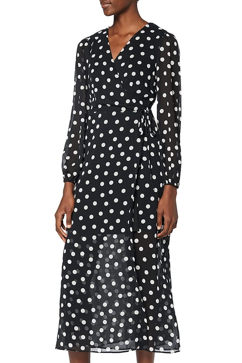 Дамска дълга рокля Find 0260743-A15625, Дизайн на едри точки, С дълги ръкави, Черен/бял, S