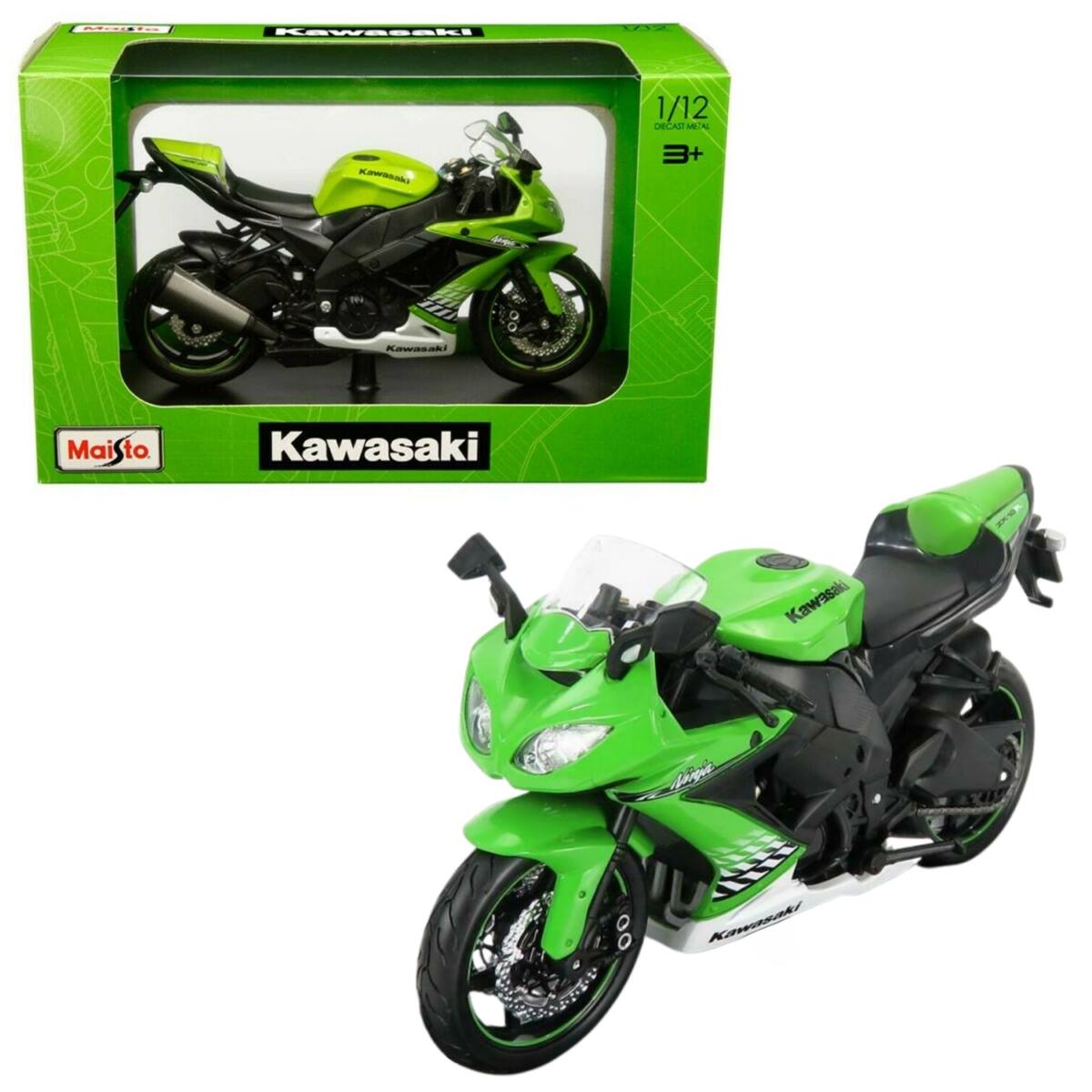 Kawasaki Ninja ZX-10R zöld/fehér/fekete modell 1:12 - eMAG.hu