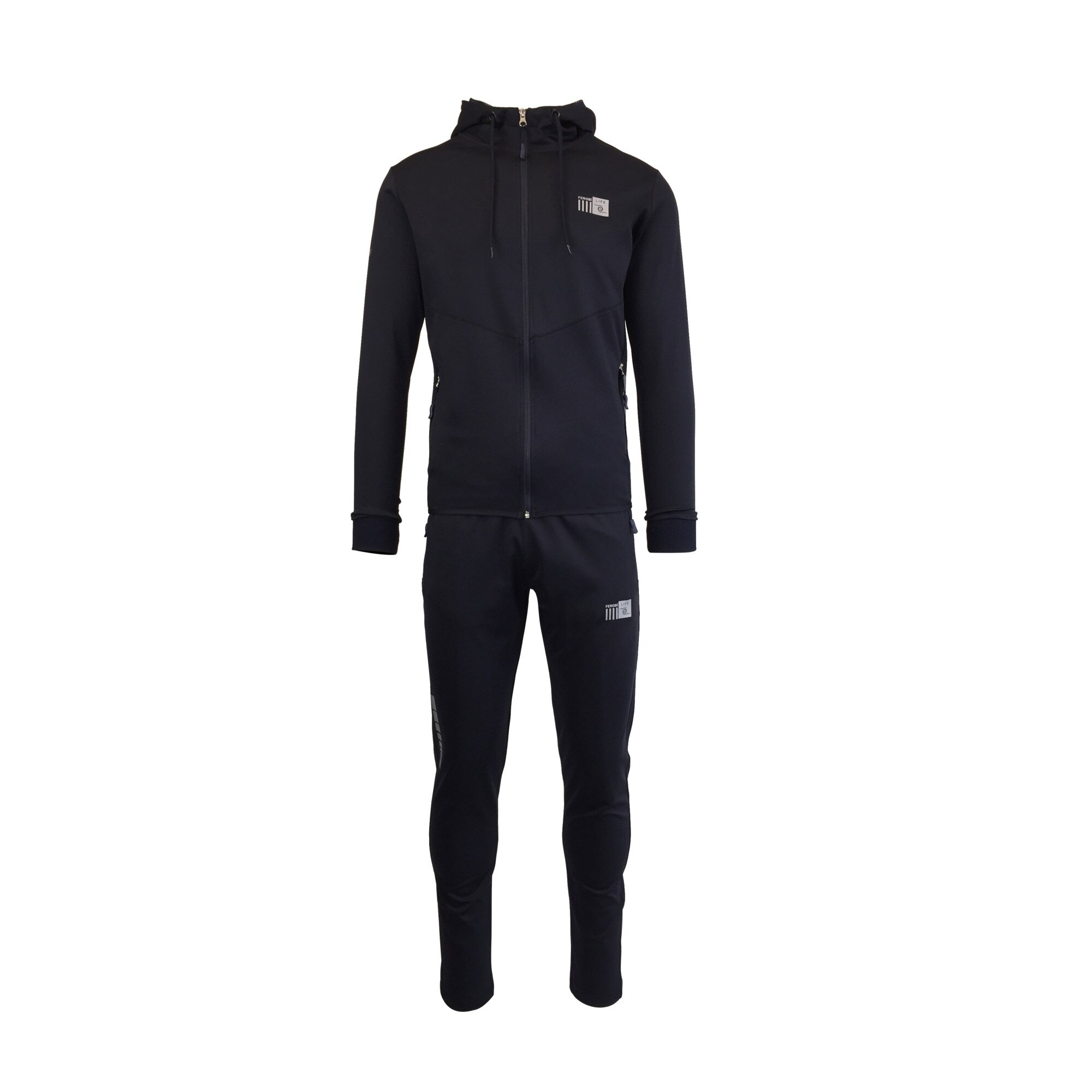Trening barbat, UNIVERS FASHION, bluza cu 2 buzunare cu fermoare, pantaloni cu 3 buzunare cu fermoare, culoare bleumarin