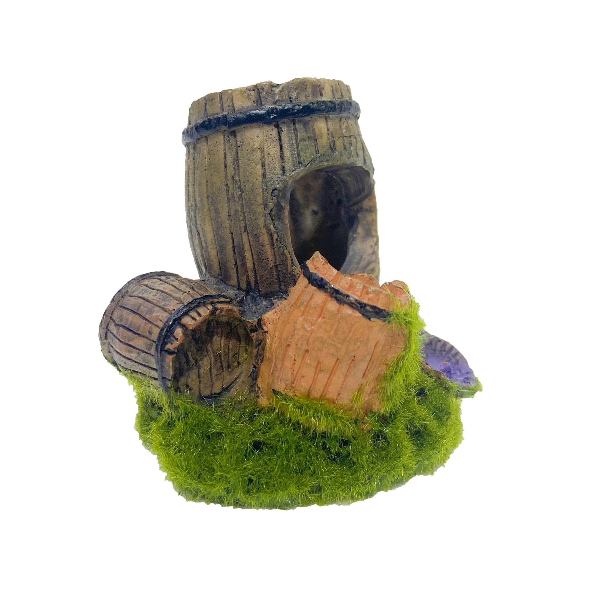 Ornament cu 3 butoaie pentru acvariu cu moss