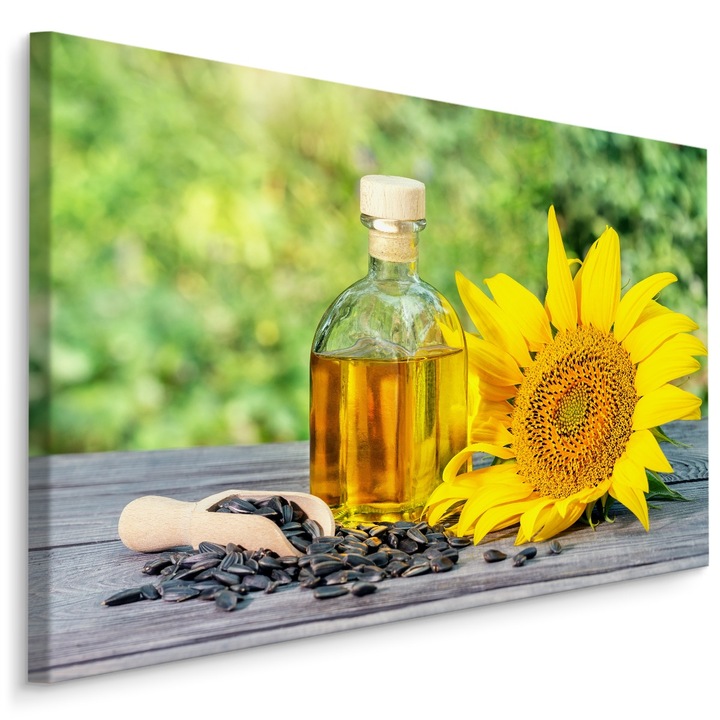 Tablou pentru sufragerie FLORI de floarea-soarelui seminte 90cm x 60cm Panza pe cadru de lemn, Decorarea peretilor, Canvas, Creative decor, Efect 3D