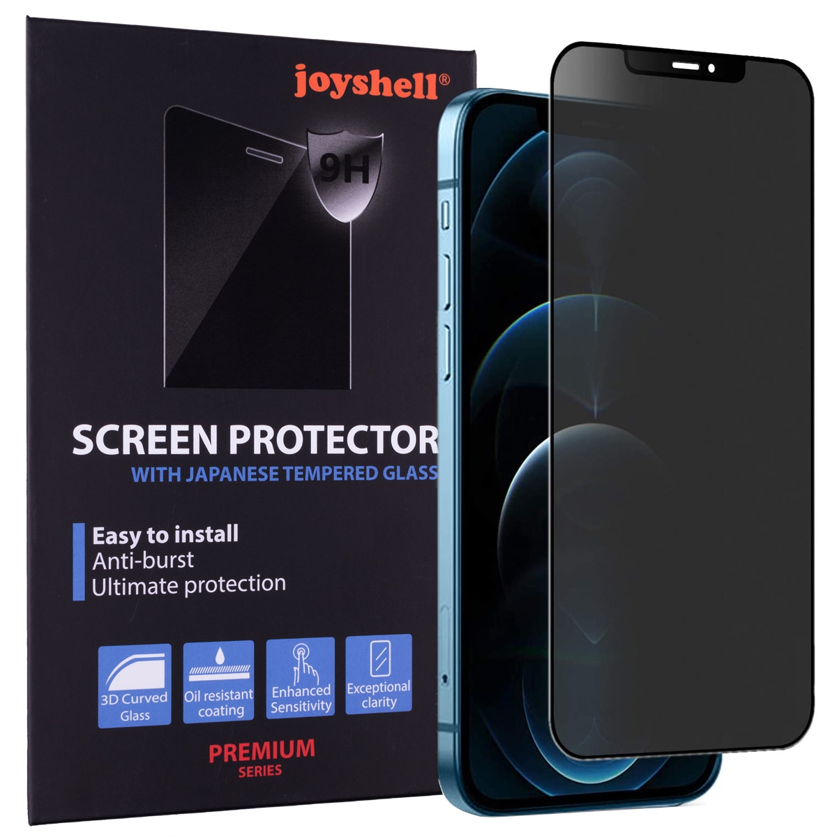 Folie Sticla Joyshell, pentru Apple iPhone 12 Pro Max, Model Privacy, Full Glue, Protectie Profesionala Ecran 3D, Full Cover, Negru