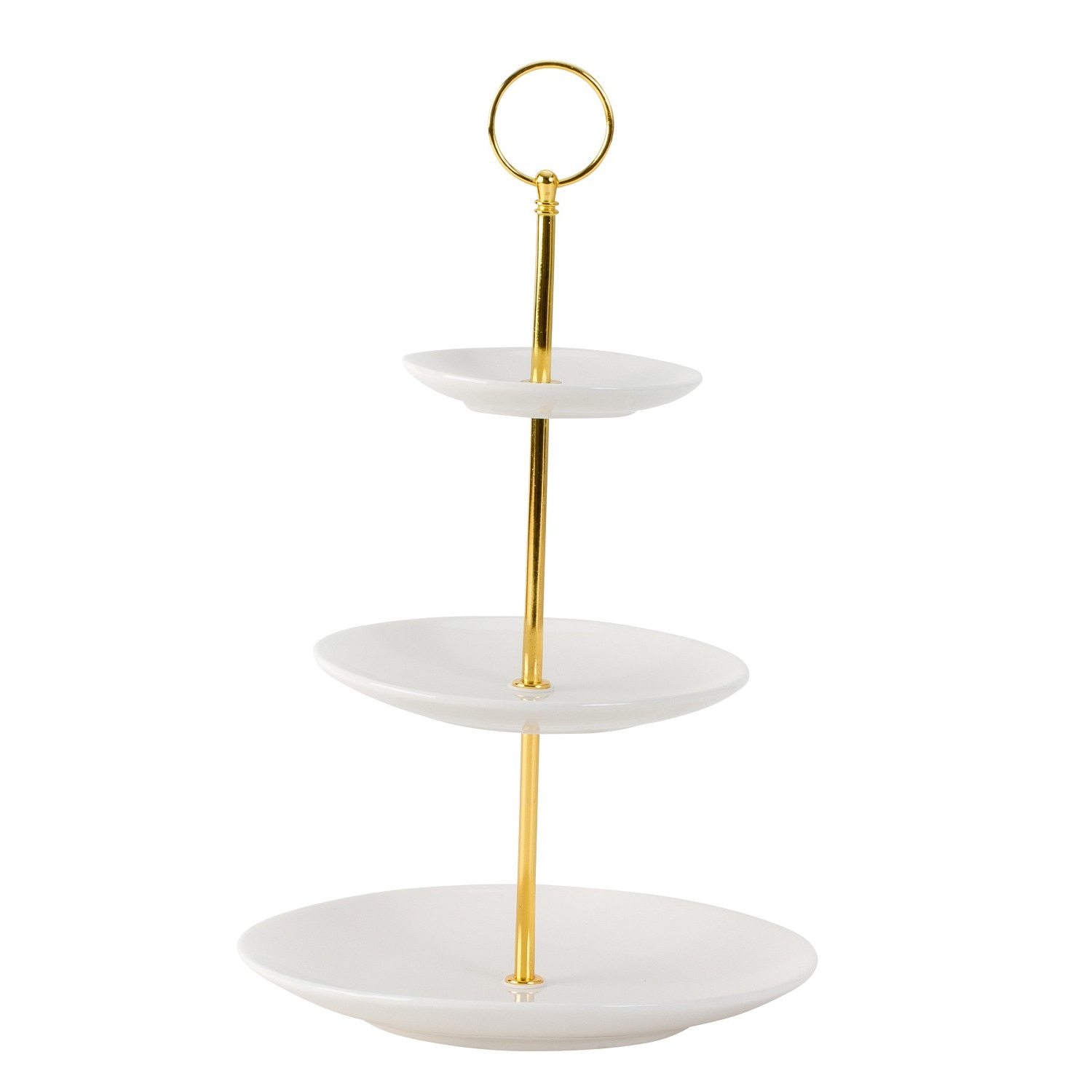 Suport 3 nivele din portelan diametru 20cm/15cm/10 cm, inaltime 35 cm culoare alba