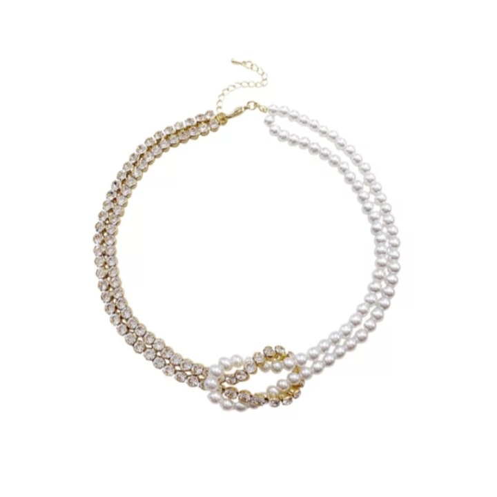 Choker din perle si cristale aurii, CRM, pentru femei