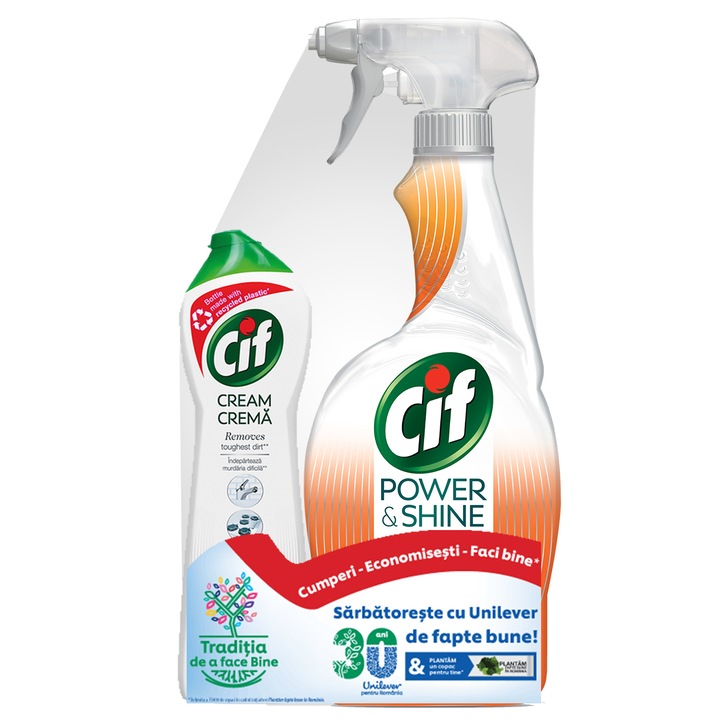Комплект за почистване Cif spray, За кухня, 750 мл & Cif Original, 250 мл