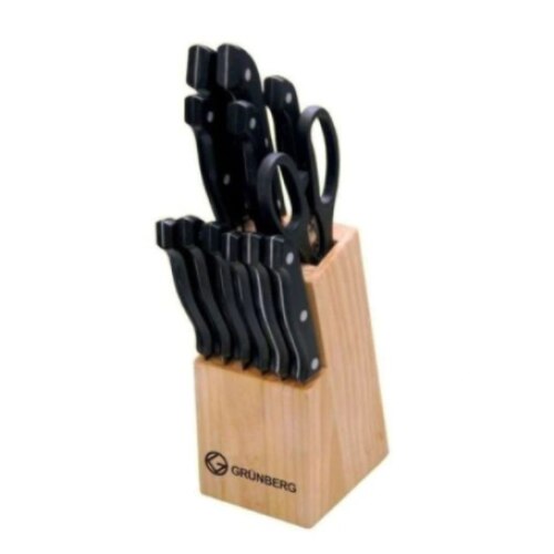 Set de 13 Cutite de Bucatarie, Usor de Curatat, Ergonomice, Maner Anti-Alunecare, Usoare, Suport Inclus, Negru