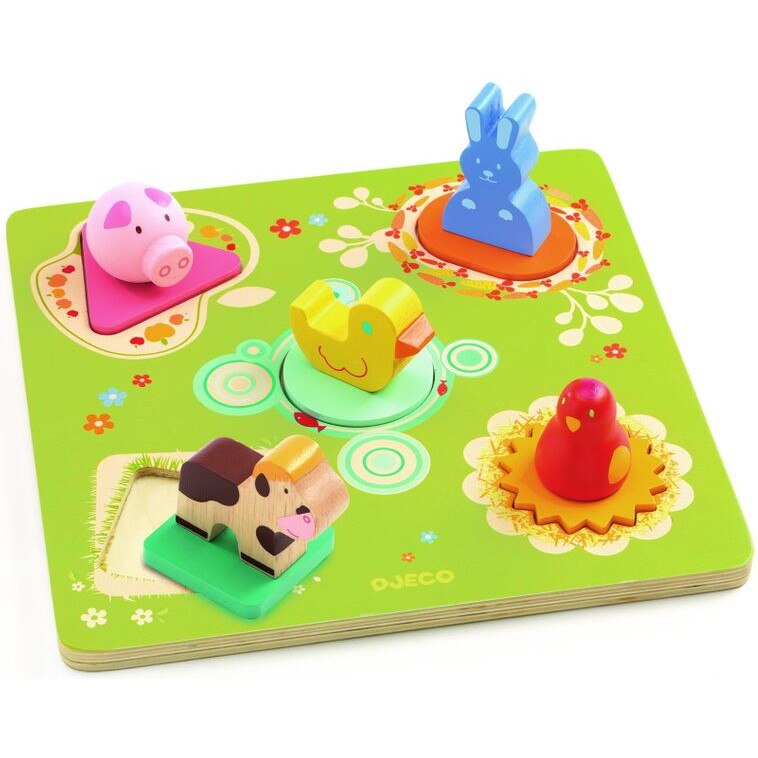 Puzzle - Animalele de la ferma - 5 piese, Lemn