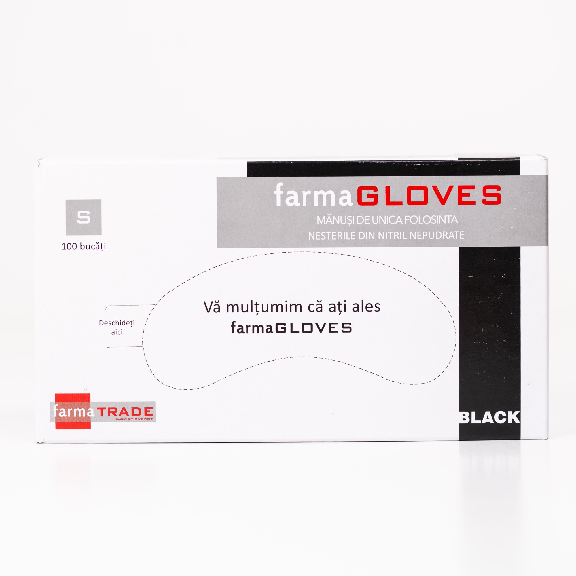 Set 100 buc Manusi Medicale Nitril Nepudrate Negre Marime S