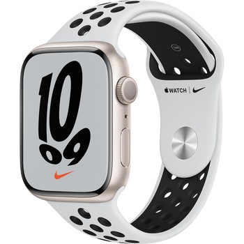 Apple Watch Nike 7, GPS, Carcasa Starlight Aluminium 45mm, Pure Platinum/Black Nike Sport Band Apple Watch Nike 7, GPS, Carcasa Starlight Aluminium 45mm, Pure Platinum/Black Nike Sport Band