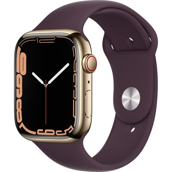 Apple Watch 7, GPS, Cellular, Carcasa Gold Stainless Steel 45mm, Dark Cherry Sport Band Apple Watch 7, GPS, Cellular, Carcasa Gold Stainless Steel 45mm, Dark Cherry Sport Band