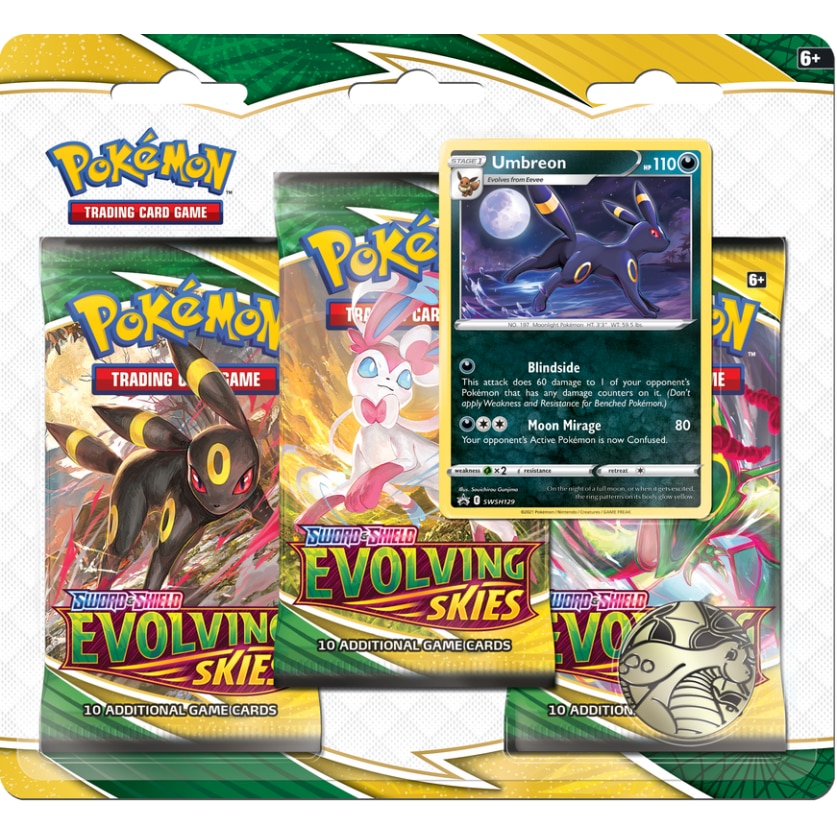Joc de carti Pokemon Sword and Shiel Evolving Skies 3 pack Blister Umbreon, limba engleza, extensie