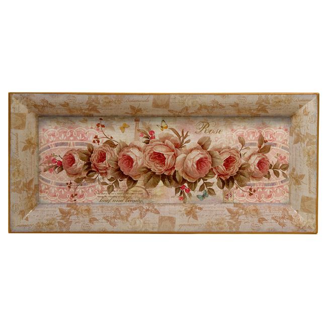 Platou de bucatarie, Zola®, din plastic, model vintage, cu flori, 41x18x4 cm