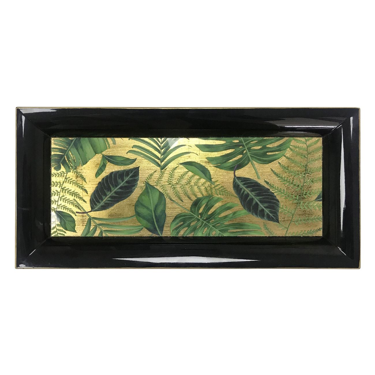 Platou de bucatarie, Zola®, din plastic, negru cu frunze, 36x17 cm