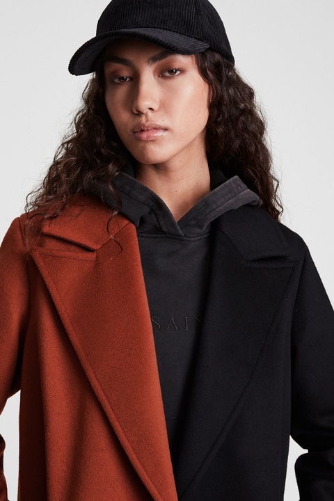 AllSaints, Палто Mabel с вълна и два цвята, Керемидено червено/Черен, XS-S