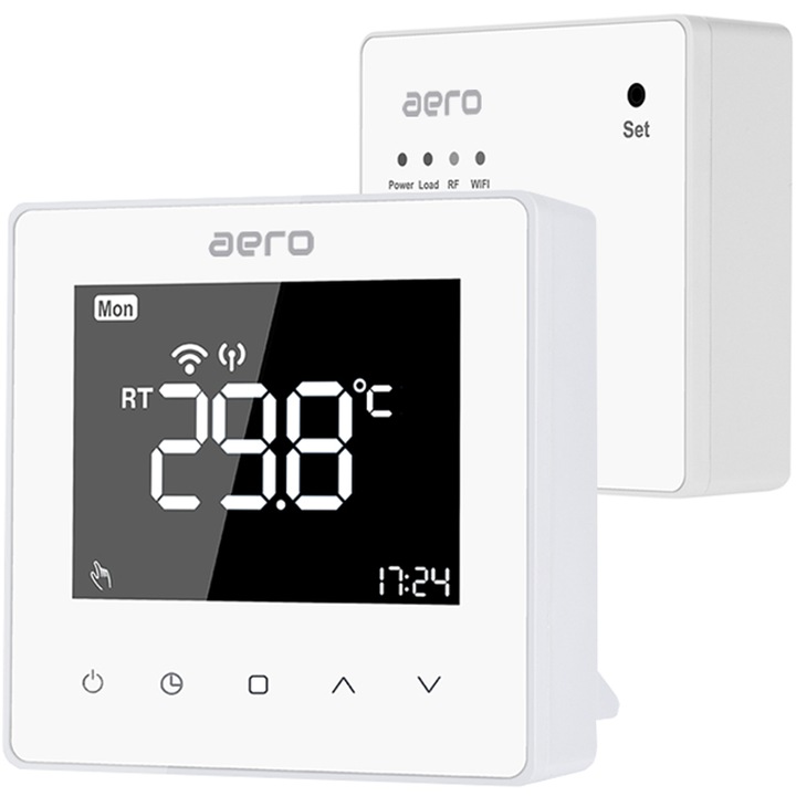 Termostat AERO TP618RFW Wi-Fi, Wireless, pentru Centrala Termica, Smart, Programabil, Alexa, Google, Aplicatie Tuya, Smart Life, Alb