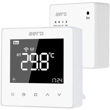 Termostat AERO TP618RFW Wi-Fi, Wireless, pentru Centrala Termica, Incalzire Pardoseala, Smart, Programabil, Alexa, Google Assistant, Alb Termostat AERO TP618RFW Wi-Fi, Wireless, pentru Centrala Termica, Incalzire Pardoseala, Smart, Programabil, Alexa, Google Assistant, Alb