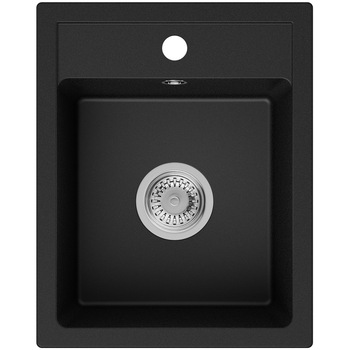 Chiuveta de Bucatarie Granit 64x49 cm, cu Sifon Clasic, Riga Incorporata din Primagran, Negru Chiuveta de Bucatarie Granit 64x49 cm, cu Sifon Clasic, Riga Incorporata din Primagran, Negru
