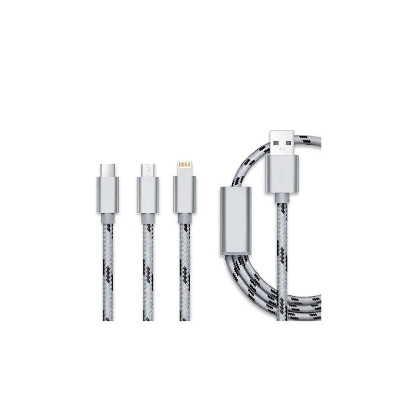 Cablu de incarcare 3 in 1 Lightning micro USB Type-C, Gri