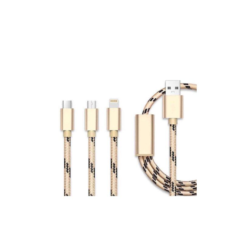 Cablu de incarcare 3 in 1 Lightning micro USB Type-C, iPhone, Auriu