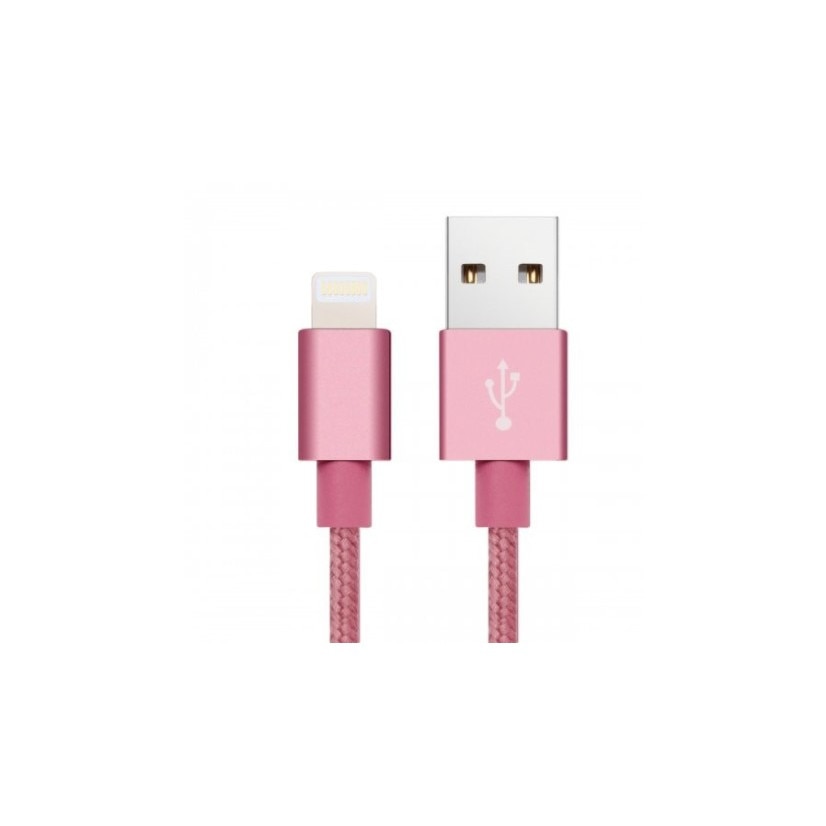 Cablu de incarcare pentru iPhone, iPod, iPad, 3M, textil, Roz