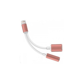 Adaptor 2in1, compatibil cu iPhone, iPad, 3,5 mm jack, Lighthing, Alb/Roz Adaptor 2in1, compatibil cu iPhone, iPad, 3,5 mm jack, Lighthing, Alb/Roz
