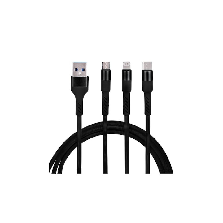 SOHO 3 az 1-ben töltőkábel, Lightning, Micro USB, USB Type-C, iPhone, Samsung, fekete