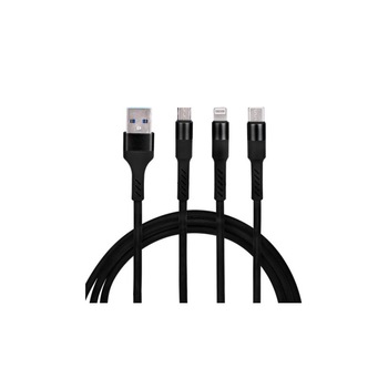 Cablu de incarcare Lightning Micro USB Type-C 3 in 1 , iPhone, Samsung, Negru Cablu de incarcare Lightning Micro USB Type-C 3 in 1 , iPhone, Samsung, Negru
