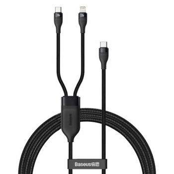 Cablu de date, Baseus 2 in 1, Flash Series, USB-C la 2 x USB-C, Quick Charge, 5A, 1,5m, 100W, 480 Mb/s, Negru, Tip snur acoperit cu nailon Cablu de date, Baseus 2 in 1, Flash Series, USB-C la 2 x USB-C, Quick Charge, 5A, 1,5m, 100W, 480 Mb/s, Negru, Tip snur acoperit cu nailon