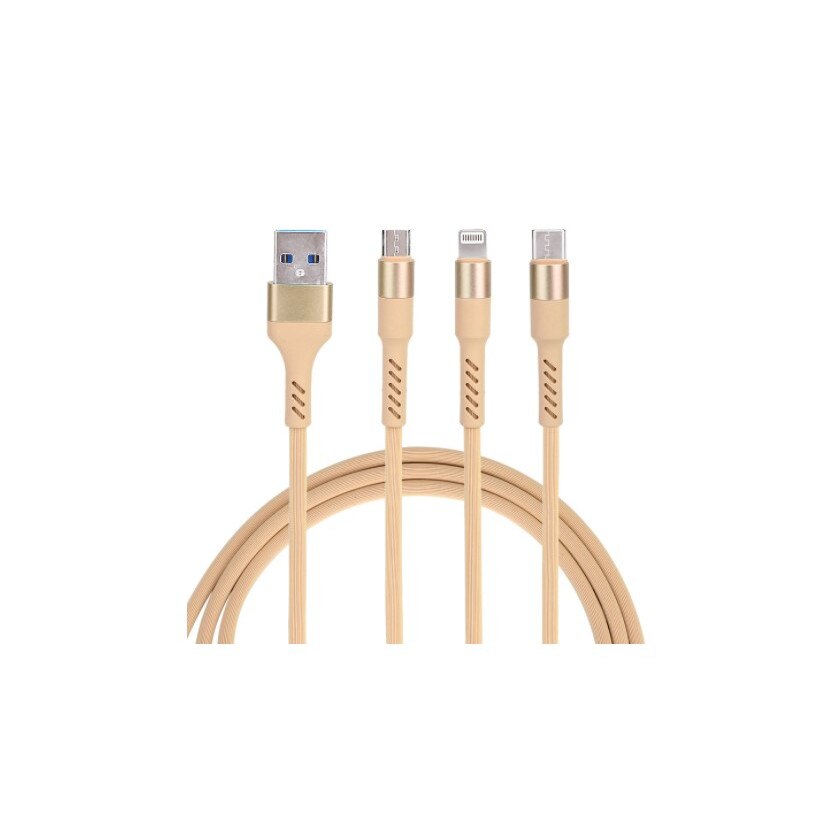 Cablu 3 in 1 Lightning micro USB Type-C, iPhone, Samsung, Galben