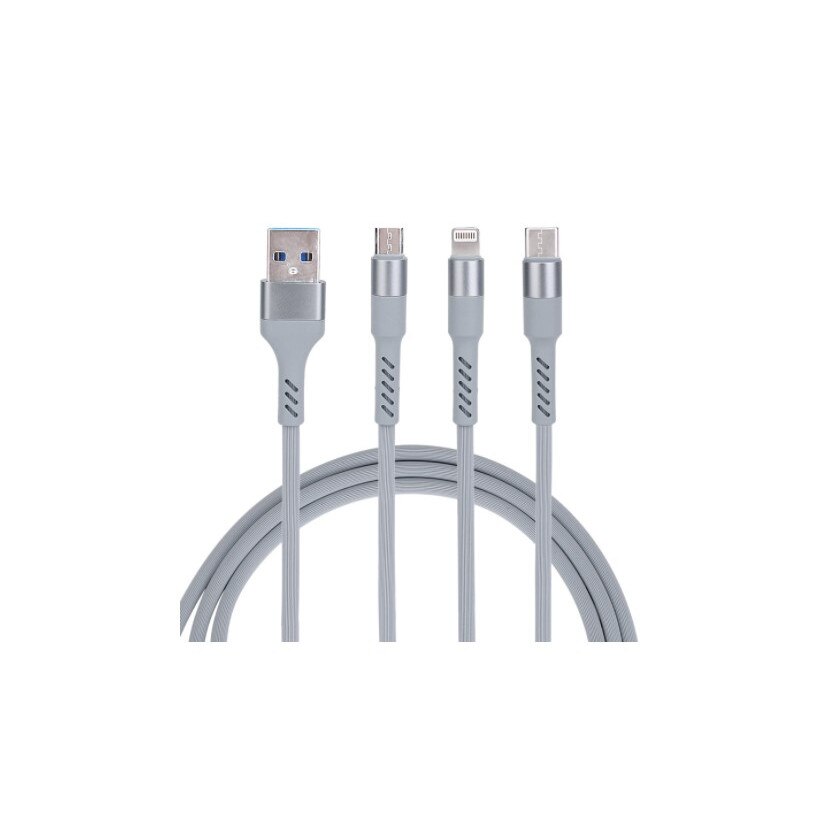 Cablu de incarcare, iPhone, Nokia, 3 in 1 Lightning micro USB Type-C, Gri