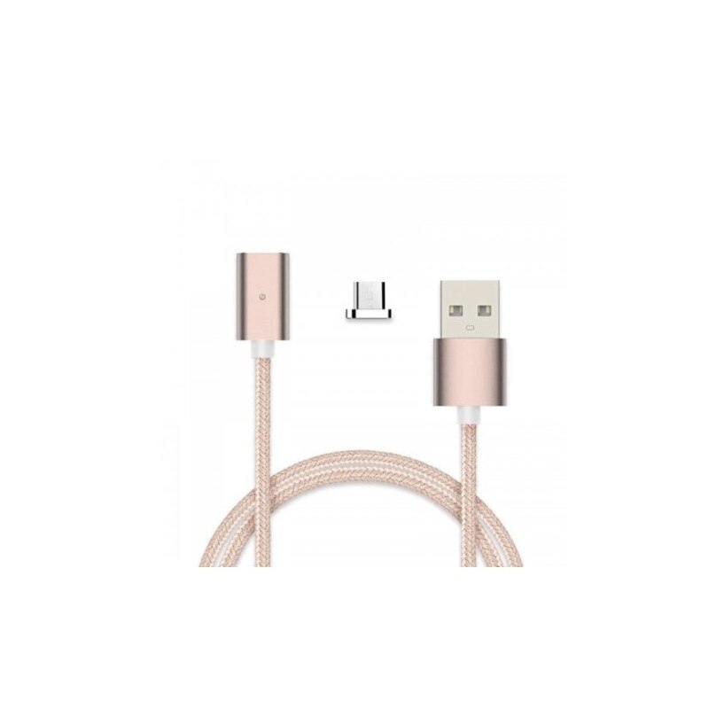 Cablu de incarcare magnetic Micro USB, 1m, textil, Rose Gold