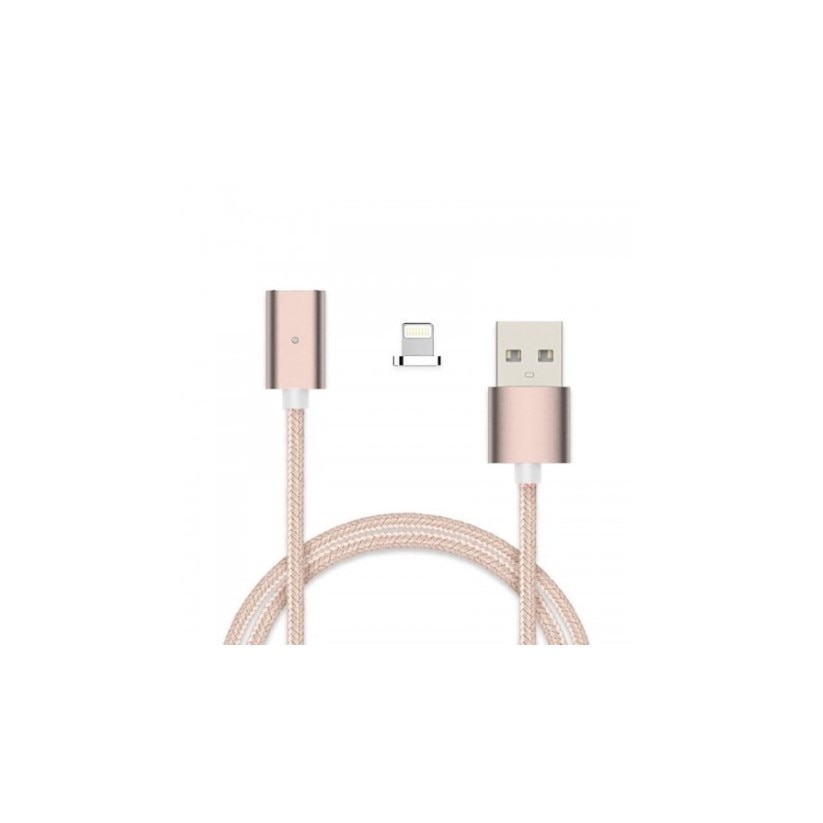 Cablu de incarcare magnetic Lightning, 1m, textil, Rose Gold