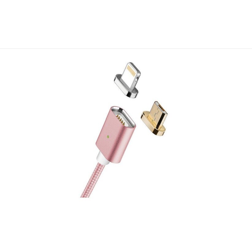 Cablu de incarcare 2 in 1 magnetic, Lightning-Micro USB, 1m, textil, Rose Gold