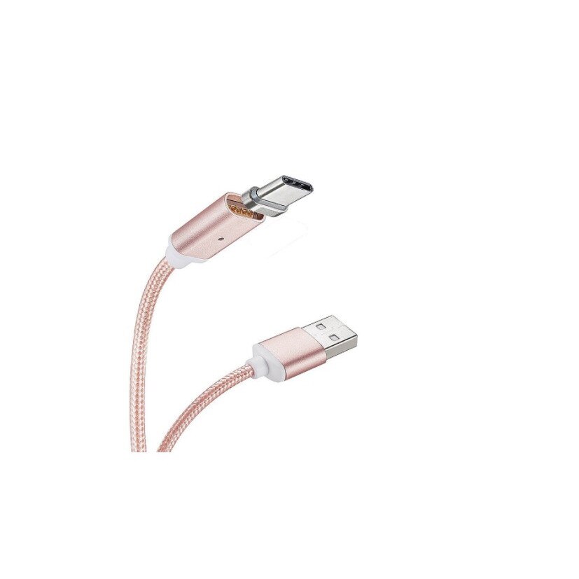 Cablu de incarcare magnetic Type C, 1m, textil, Rose Gold