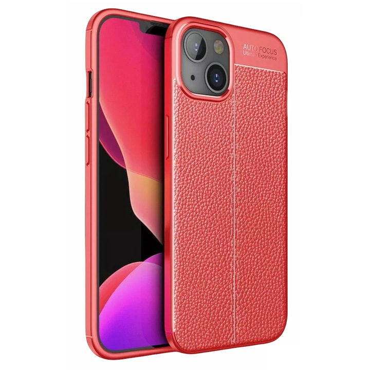 Husa Premium Antisoc model tip Piele AutoFocus, compatibila cu iPhone 13 / Rosu