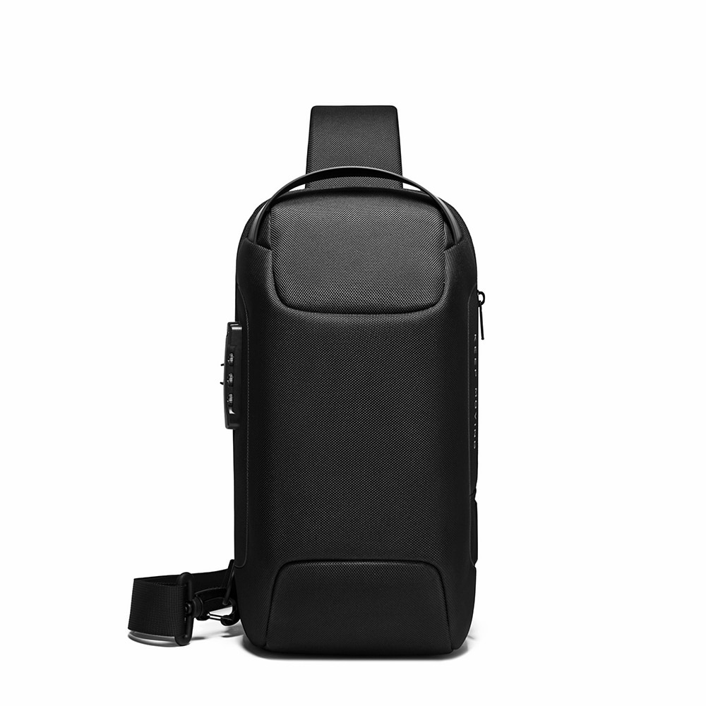 Rucsac crossbody/de umar, impermeabil, antifurt, cu port de incarcare USB, Bange, 34X18X10 cm, Negru