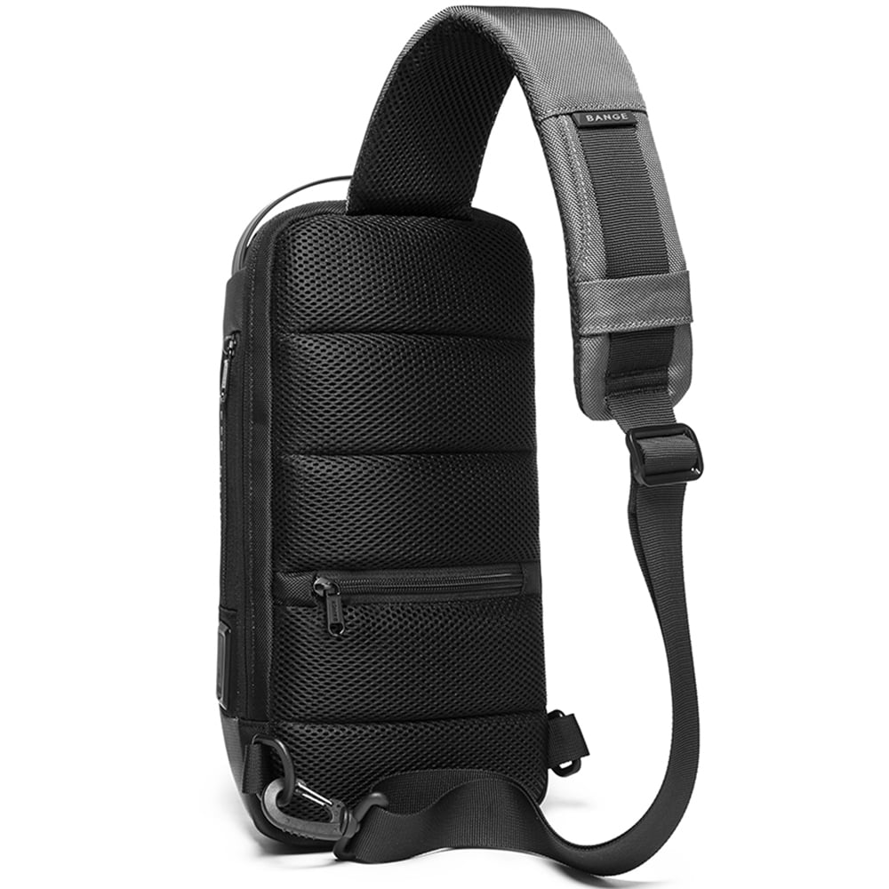 Rucsac crossbody/de umar, impermeabil, antifurt, cu port de incarcare USB, Bange, 34X18X10 cm, Gri