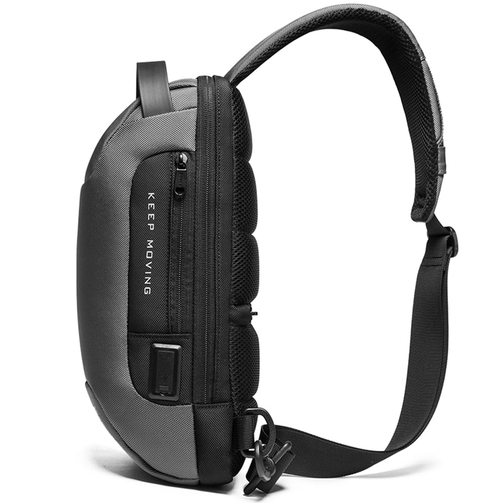 Rucsac crossbody/de umar, impermeabil, antifurt, cu port de incarcare USB, Bange, 34X18X10 cm, Gri