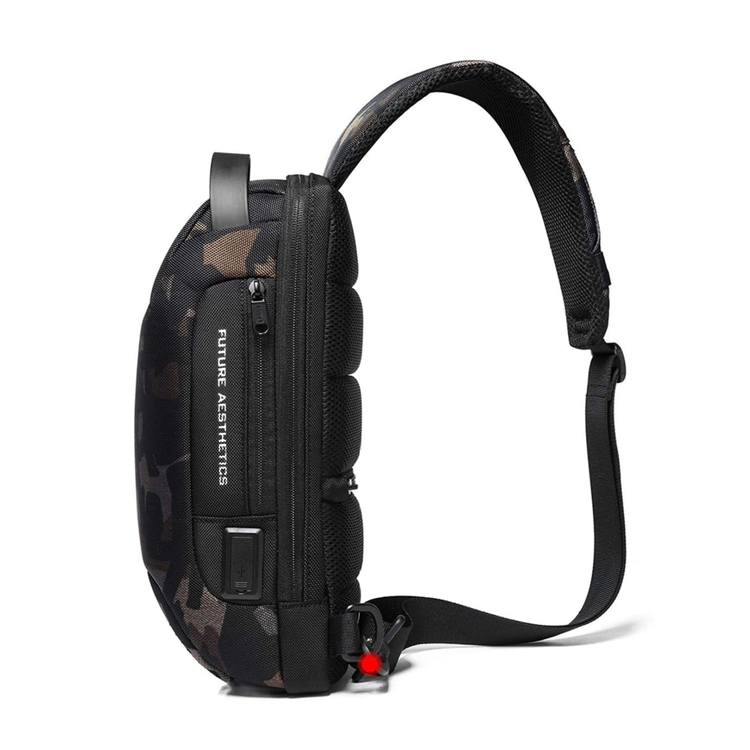 Rucsac crossbody/de umar, impermeabil, antifurt, cu port de incarcare USB, Bange, 34X18X10 cm, Camuflaj