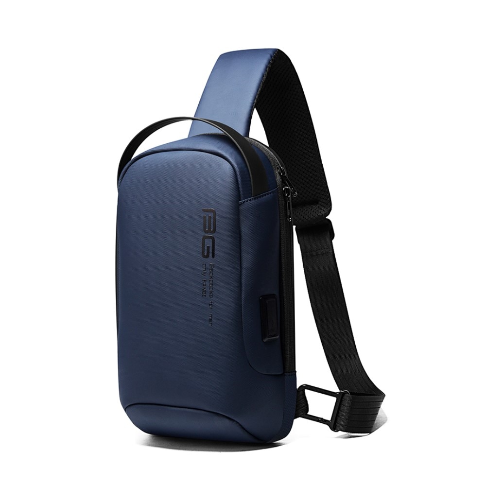 Rucsac crossbody/de umar, multifunctional, cu port de incarcare USB, Bange, Albastru