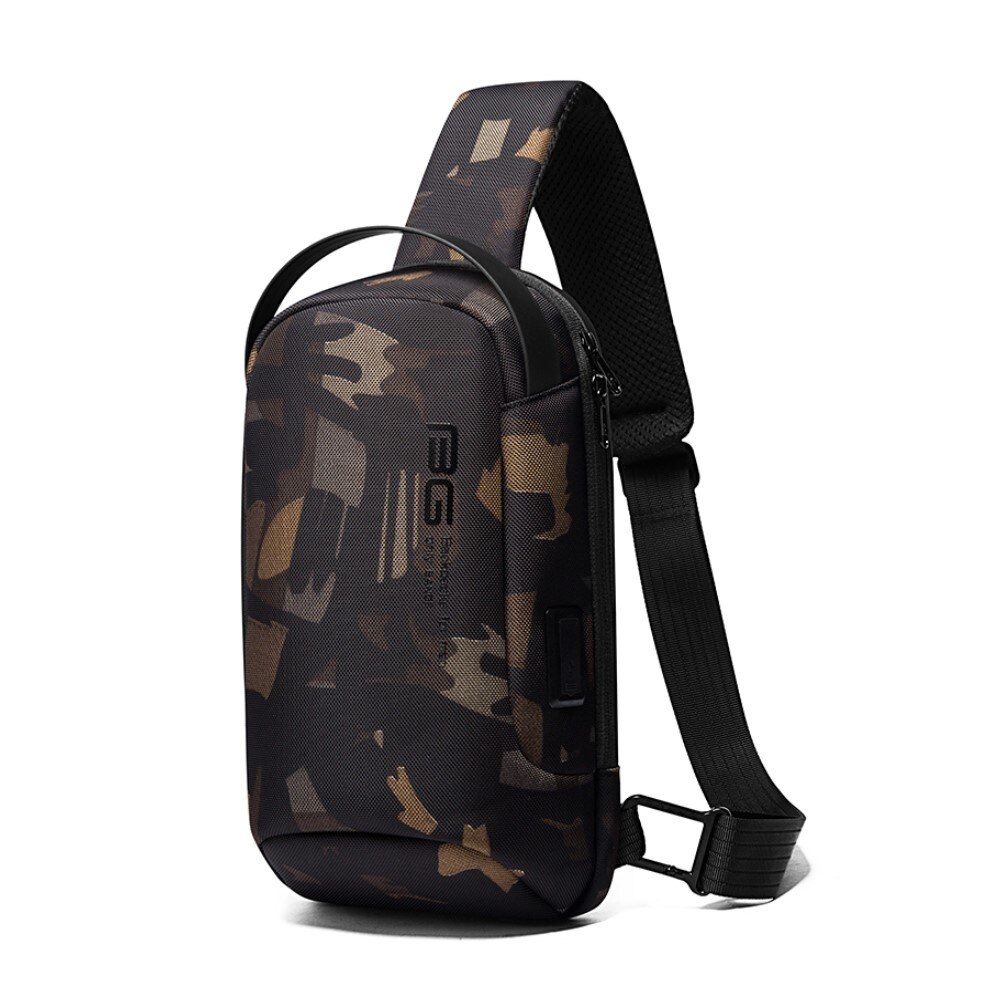 Rucsac crossbody/de umar, multifunctional, cu port de incarcare USB, Bange, Camuflaj