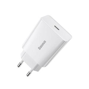 Incarcator telefon, Baseus, USB + USB-C, 3 A, 20 W, Alb