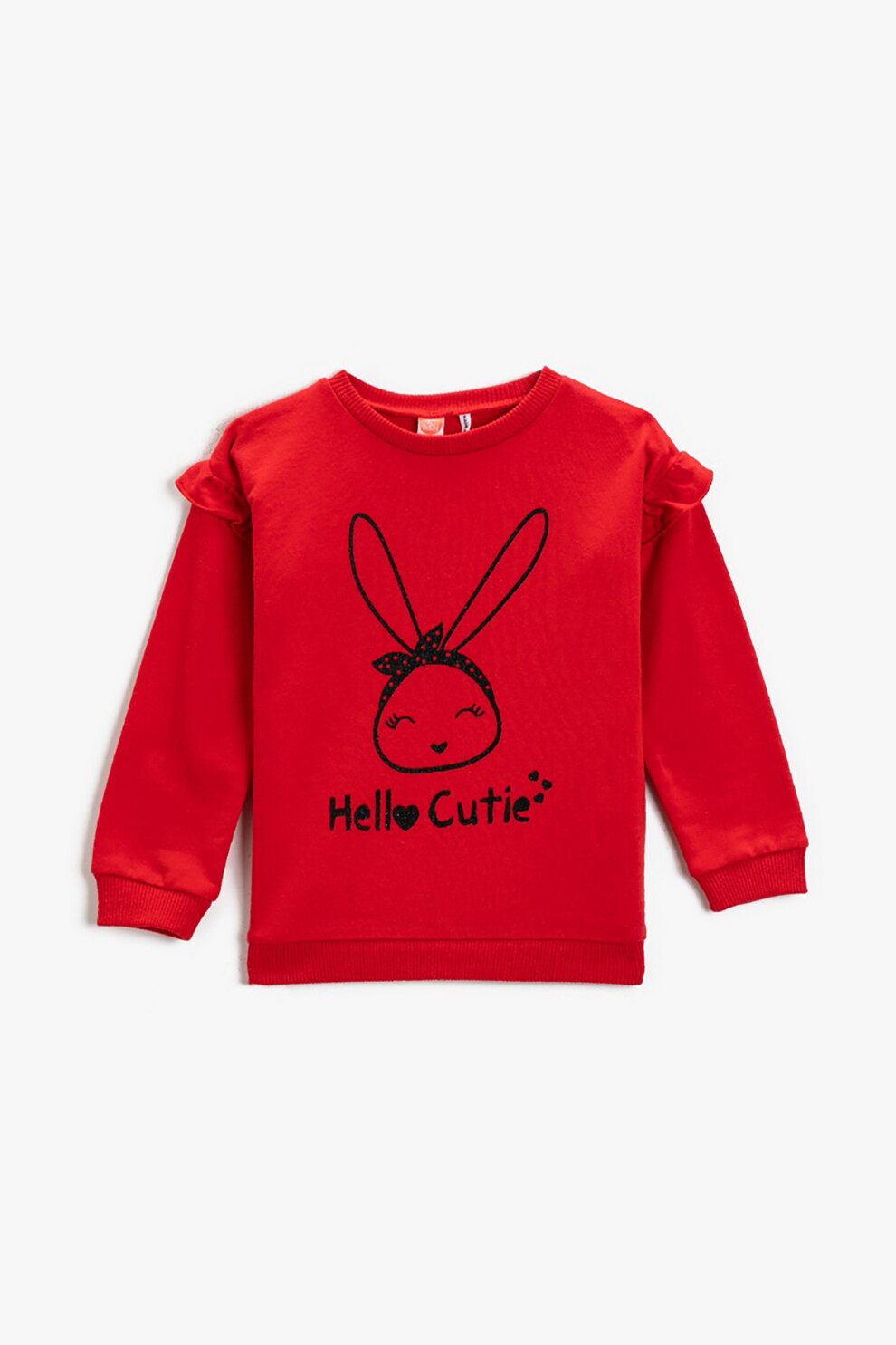 KOTON, Bluza sport cu imprimeu si insertii cu volane, Rosu vermillion/Negru