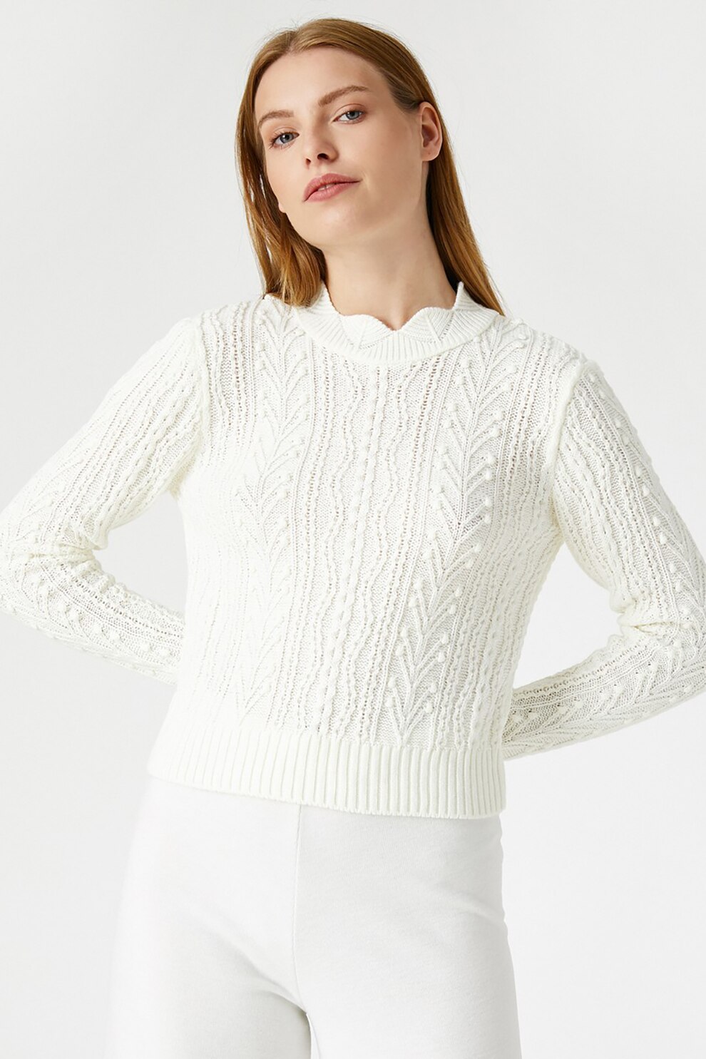 KOTON, Pulover cu guler valurit, Alb prafuit