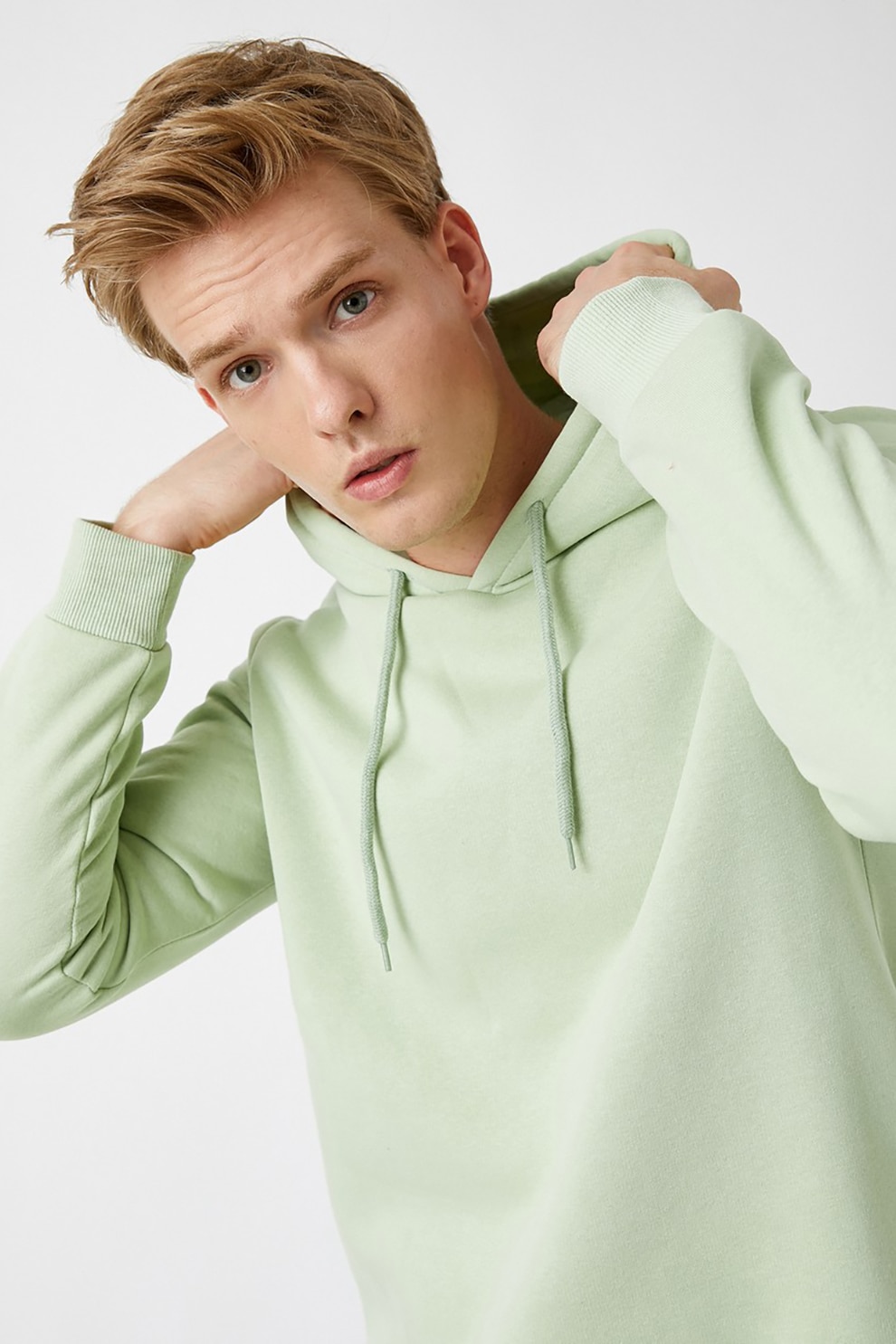 KOTON, Hanorac cu snur si terminatie striata, Verde pal