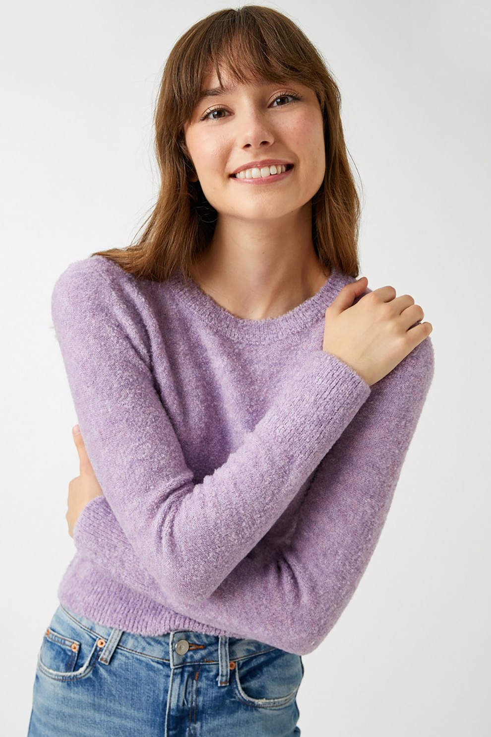 KOTON, Pulover cu decolteu la baza gatului si model crop, Lila