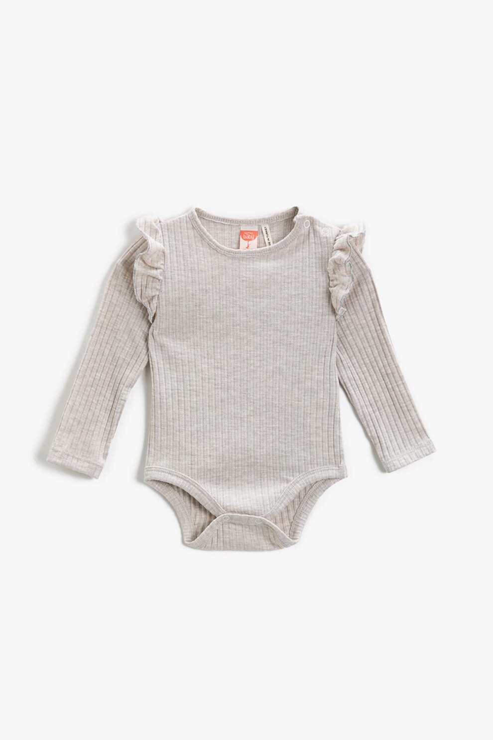 KOTON, Body striat din amestec de bumbac cu detalii cu volane, Gri deschis melange, 74-80 CM