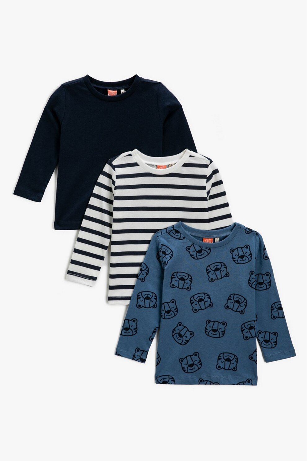 KOTON, Set de bluze din bumbac cu imprimeu - 3 piese, Bleumarin/Alb/Albastru inchis